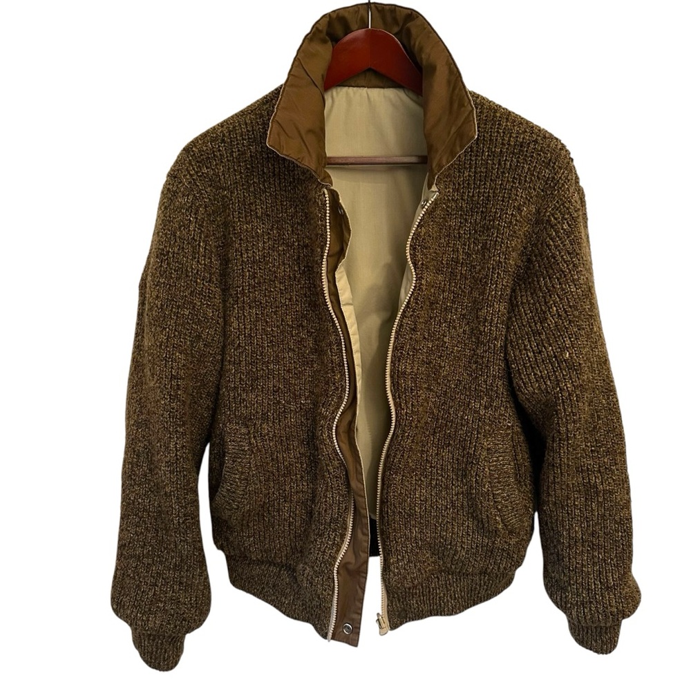 Vintage Eagle Pass Brown Wool Knit Bomber Jacket L